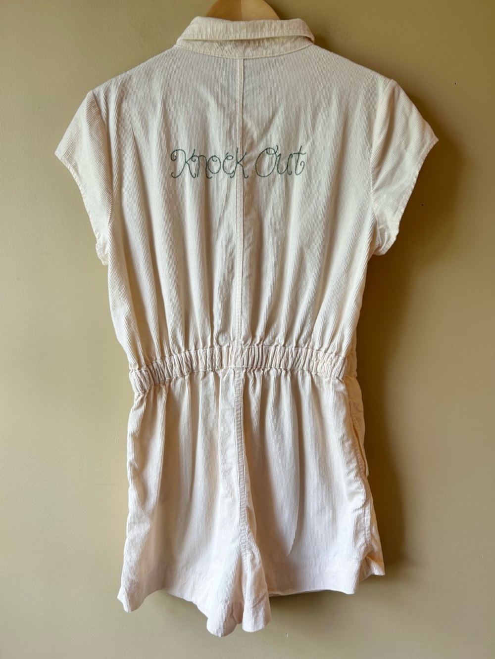 Urban Outfitters Knock Out Corduroy Romper Cream Women’s Size L Button Preppy
